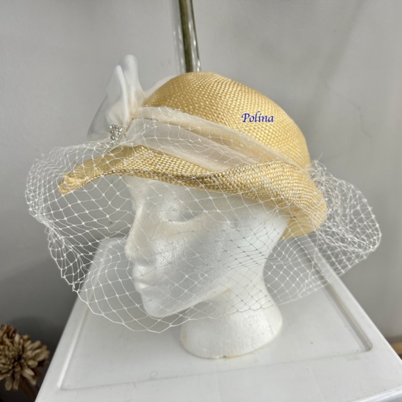VINTAGE UNIQUE Joe Bill Miller Straw Hat with a veil - a nice church fancy hat! main image 6